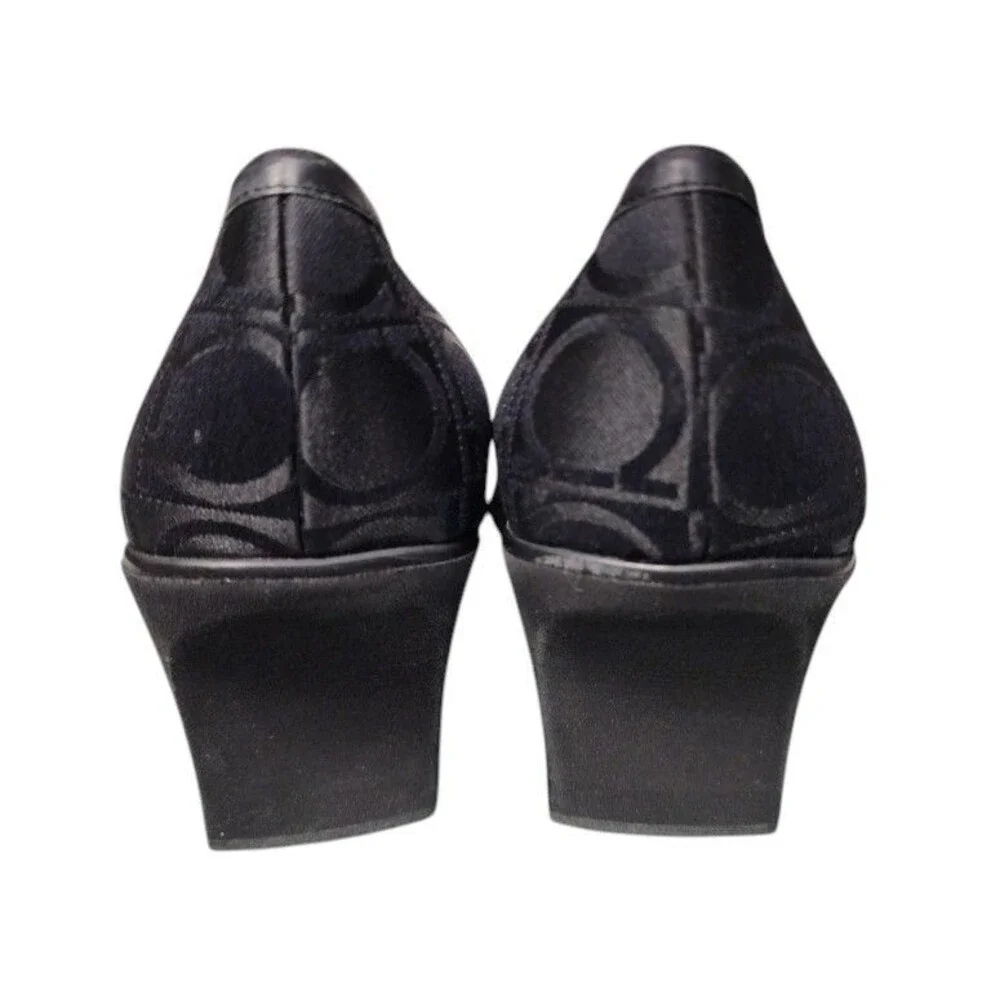 Salvator Ferragamo Black Vintage Wedge Pumps Gancini Logo Monogram Size 8.5 A